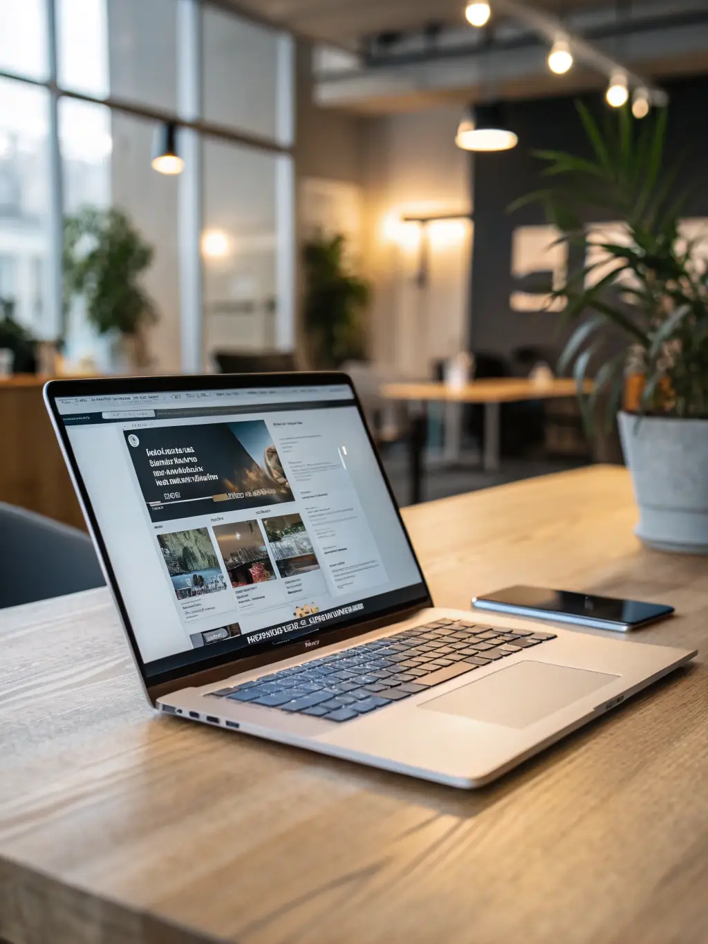 A clean, modern website design displayed on a laptop screen, representing the 'Basic' package's custom website feature. The website showcases a landscaping business.